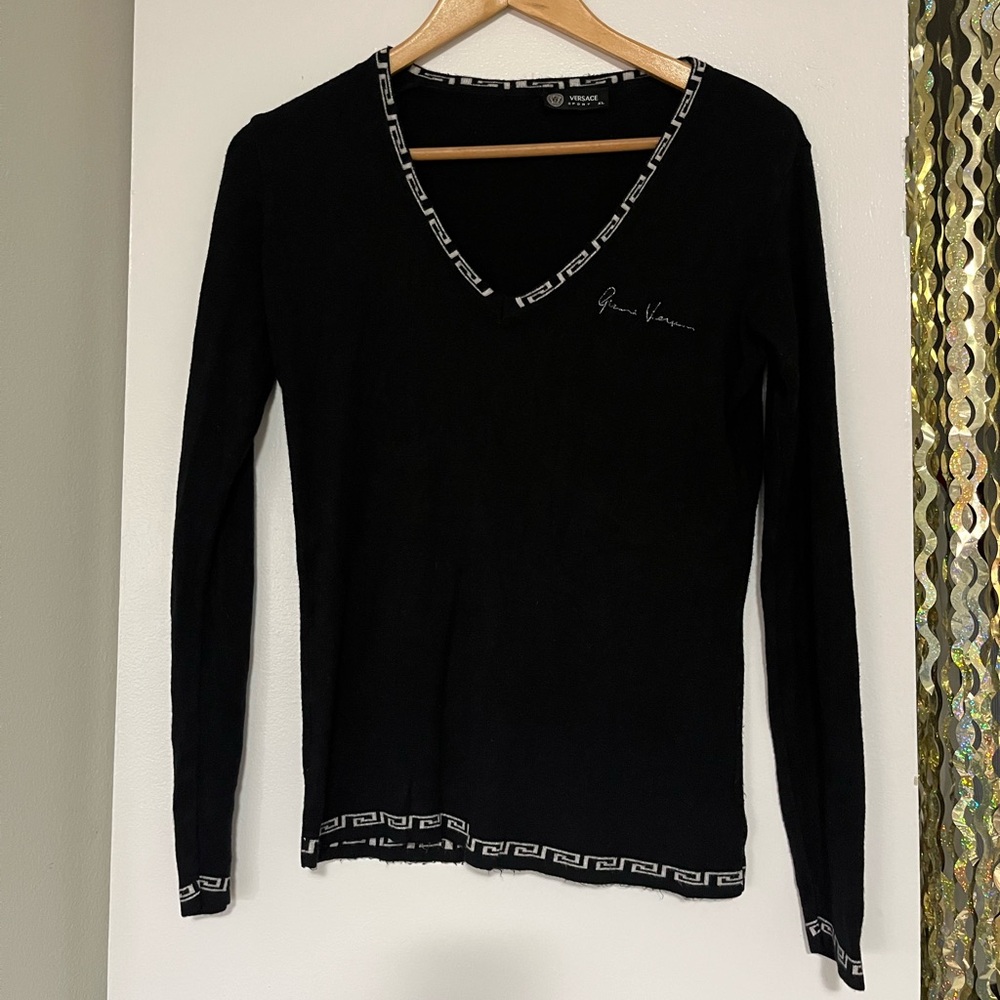 Vintage Versace long sleeve black v neck sweater